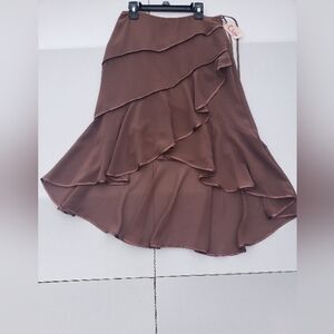 Classic Brown Ruffled Midi Skirt